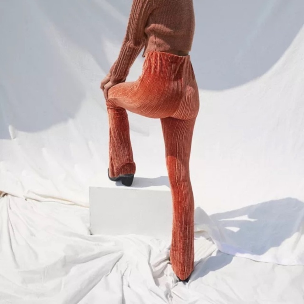 Rosie rust velour elastic waste flare pants Urban Outfitters